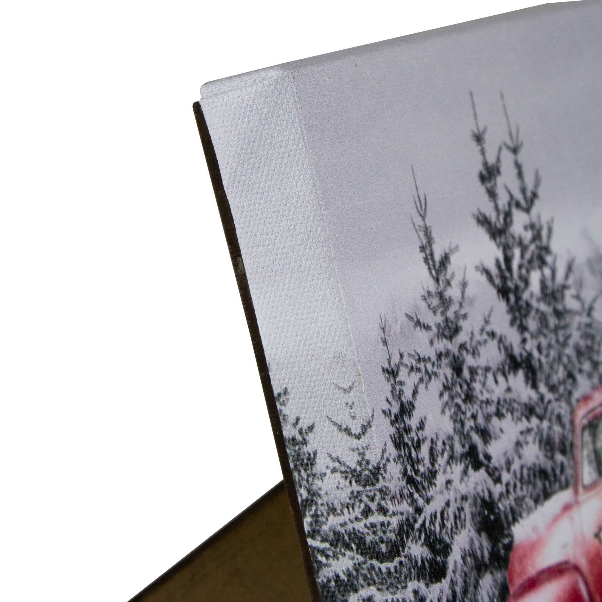 Alt View 2. Northlight - Lighted Christmas Tree in a Red Truck Canvas Art - 8" - Green.