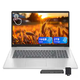HP - 17.3" HD+ Touchscreen Laptop,AMD Ryzen 5 7430U,16GB RAM,1TB SSD+1TB Dock Station,AMD Radeon Graphics,Win 11 - Silver