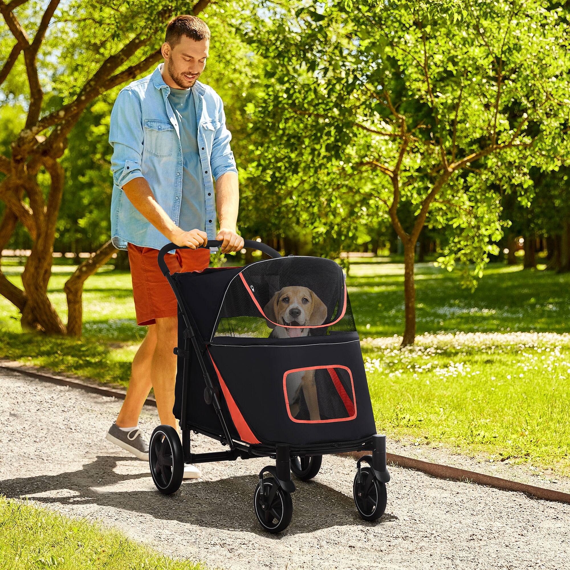 Angle. Pawhut - Dog Stroller, up to 66 Lbs, 23.5" Length, One-Click Foldable, Storage, Shock Wheels, Mesh, Leash.