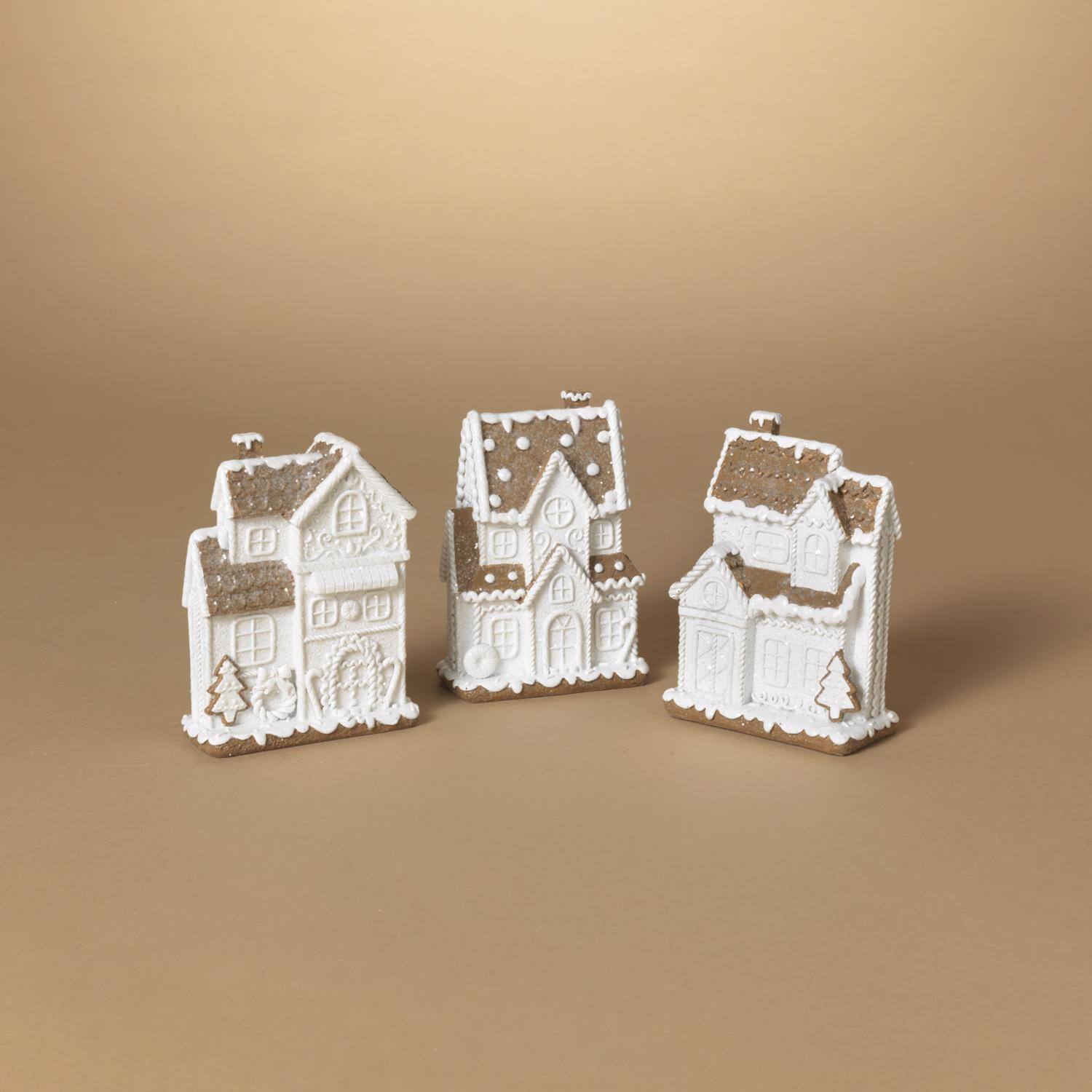 Angle. The Gerson Companies - Gerson Gingerbread House Table Decor 6 in. (Case of 12) - Brown|White.