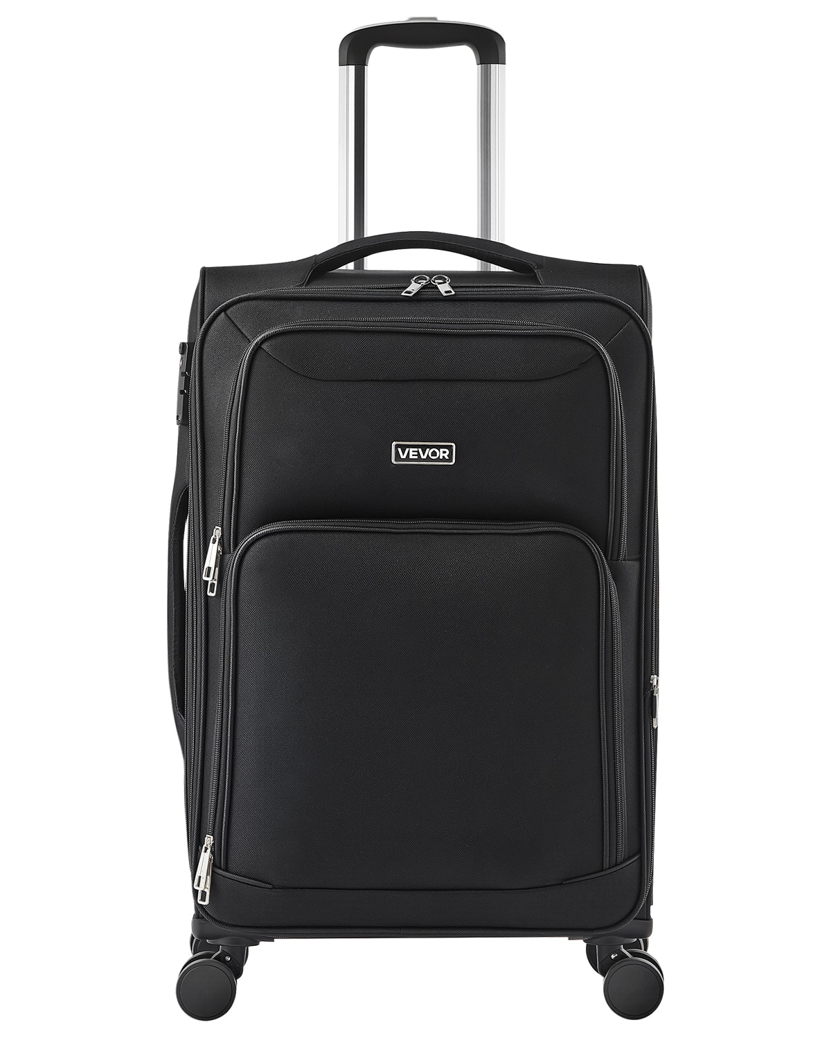 Front. VEVOR - Softside Expandable Luggage with Spinner Wheels, 24-Inch Softside Checked Medium Luggage - Black.