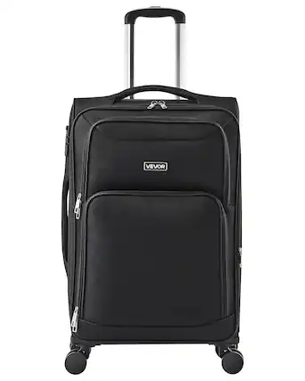 Front. VEVOR - Softside Expandable Luggage with Spinner Wheels, 24-Inch Softside Checked Medium Luggage - Black.