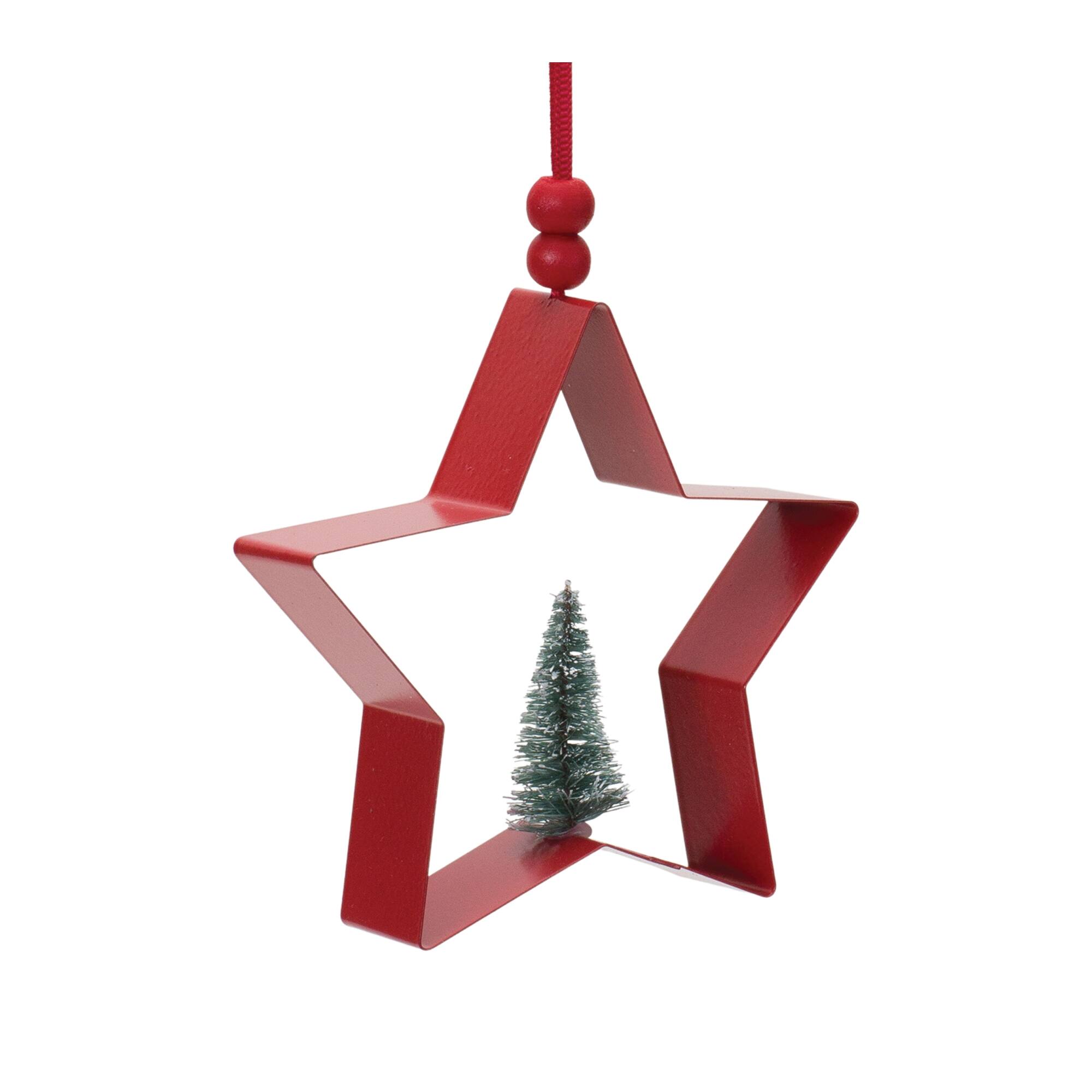 Back. BreeBe - Star and Pine Tree Cookie Cutter Ornament (Set of 6) - Red, Green.