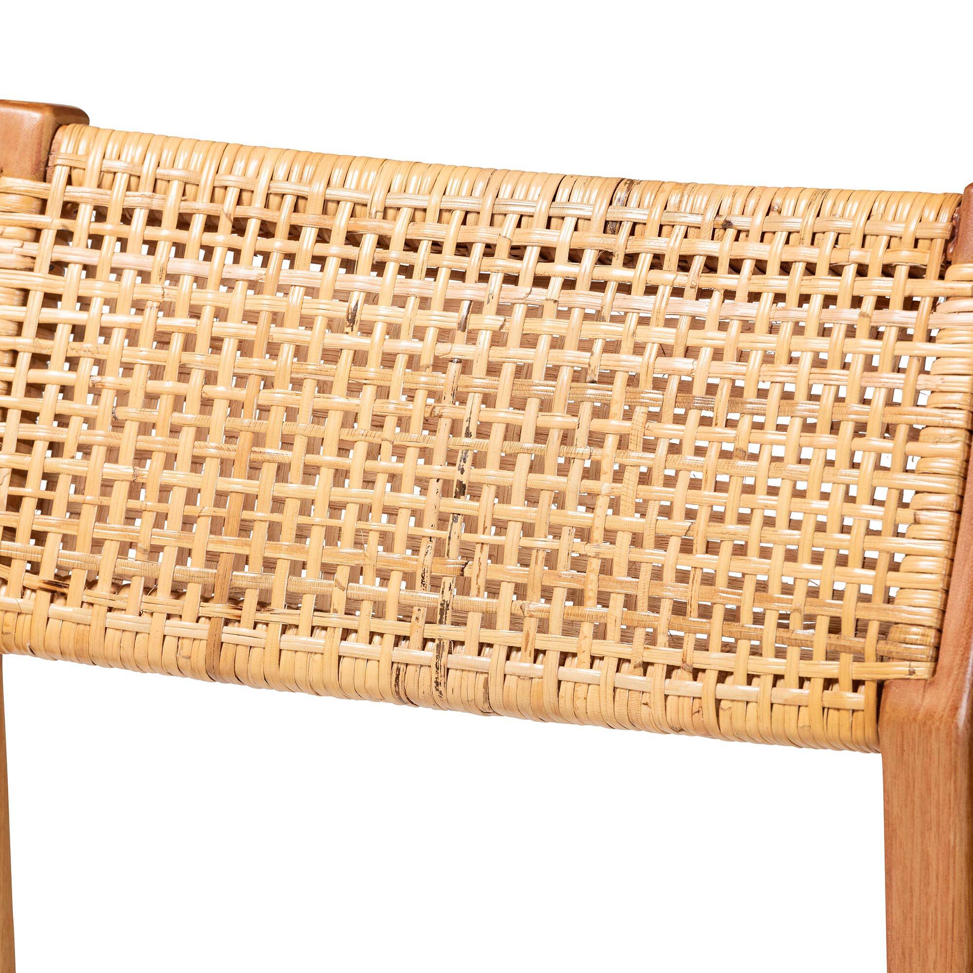 Back. bali & pari - Chatura Natural Rattan and Mahogany Wood 2-Piece Bar Stool Set – Handwoven Wicker Stool with Angled Back, Bar Height - Light Honey/Honey.