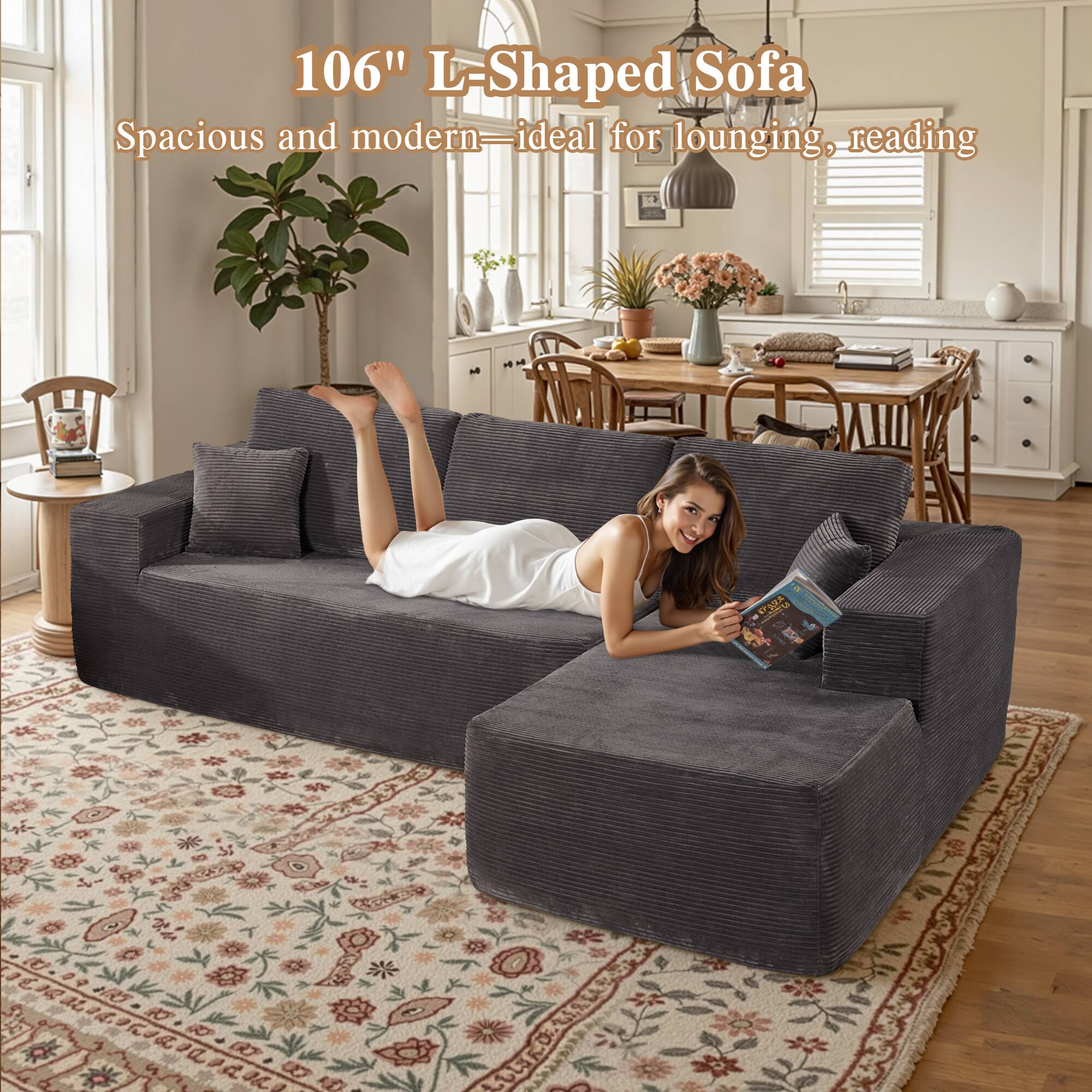 106" L-Shaped Sofa  
Spacious and modern—ideal for lounging, reading