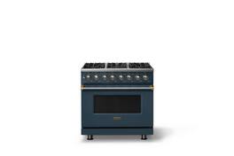 Viking - 36"W 5.6 Cu.Ft. Pro5S Freestanding Sealed 6 Burner Dual Fuel Convection LP Range - Squall w. Brushed Brass Trim - Squall