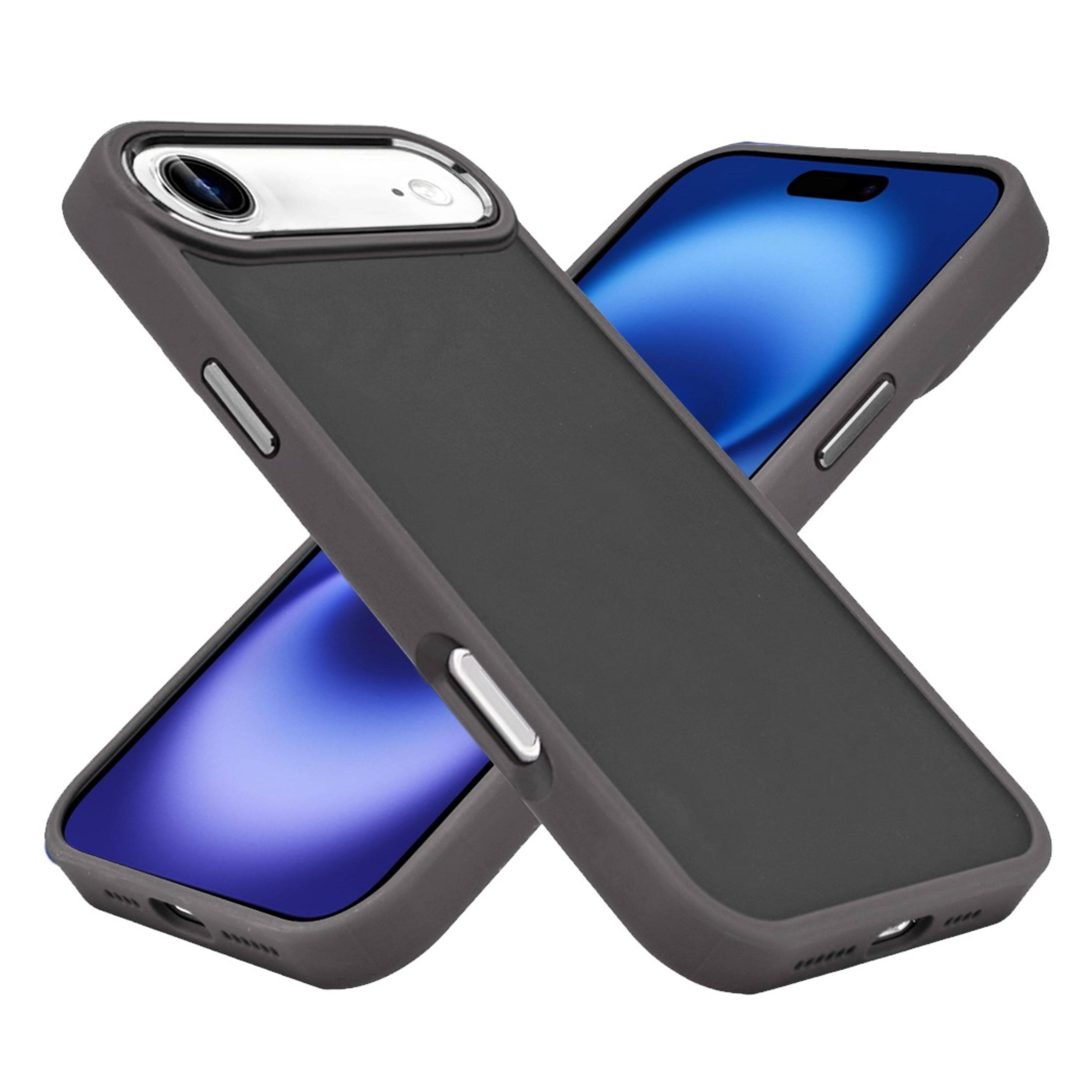 Left. Kitcheniva - Smooth Thick Acrylic Metal Buttons Phone Case With Tempered Glass For iPhone Air Black - Black.