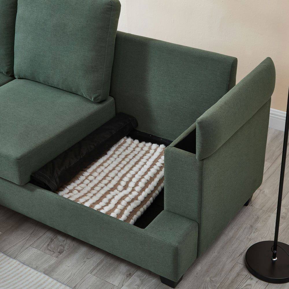 Alt View 2. Resenkos - 86" L-Shaped Sectional with Ottoman, 3-Seater with Thick Cushions and Armrest Organizer, Dark Green - Green.