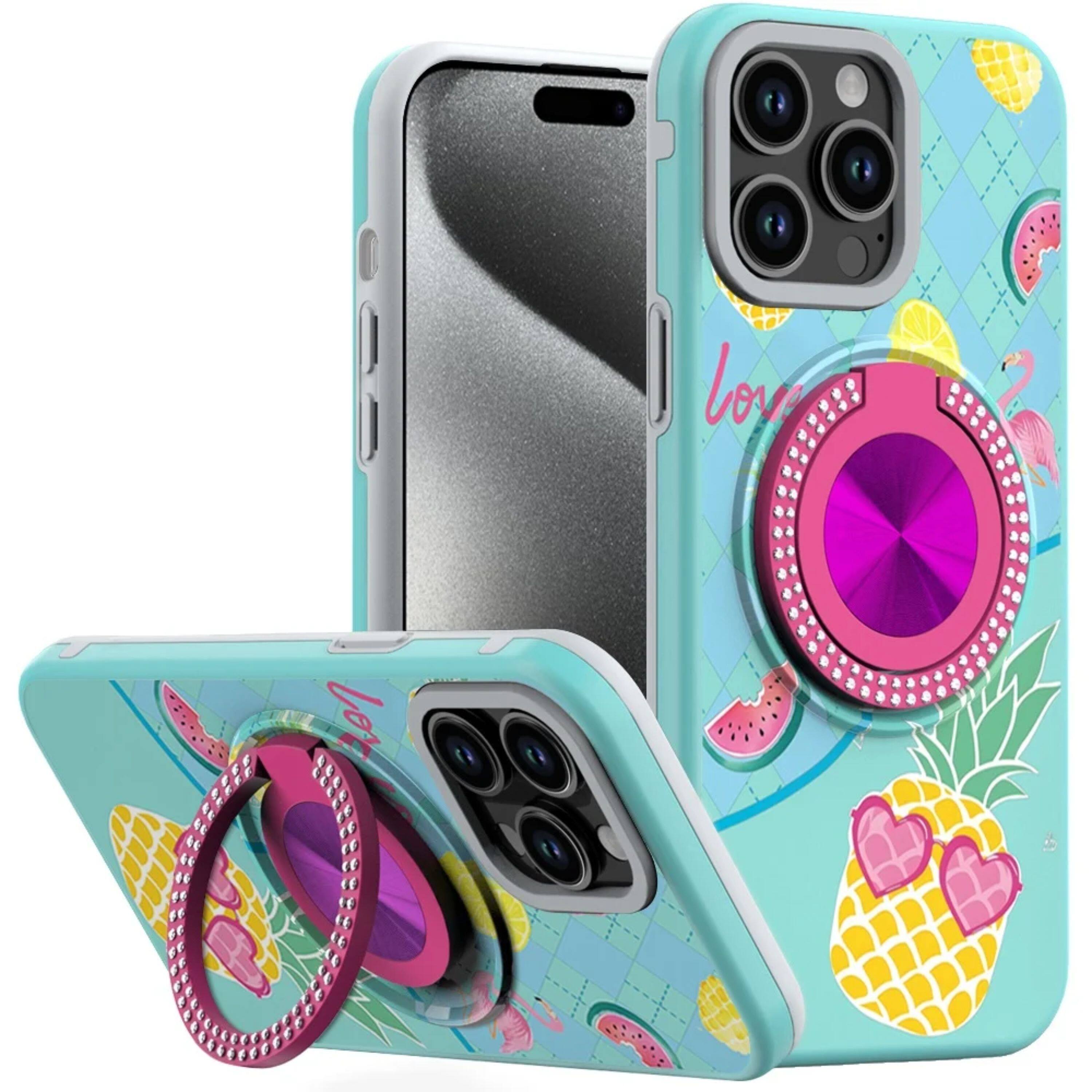 Kitcheniva - Printed Bling Stand Case With 2 Tempered Glass For iPhone 15 Pro Max Pineapple - Multicolor price history on PriceWatchPro