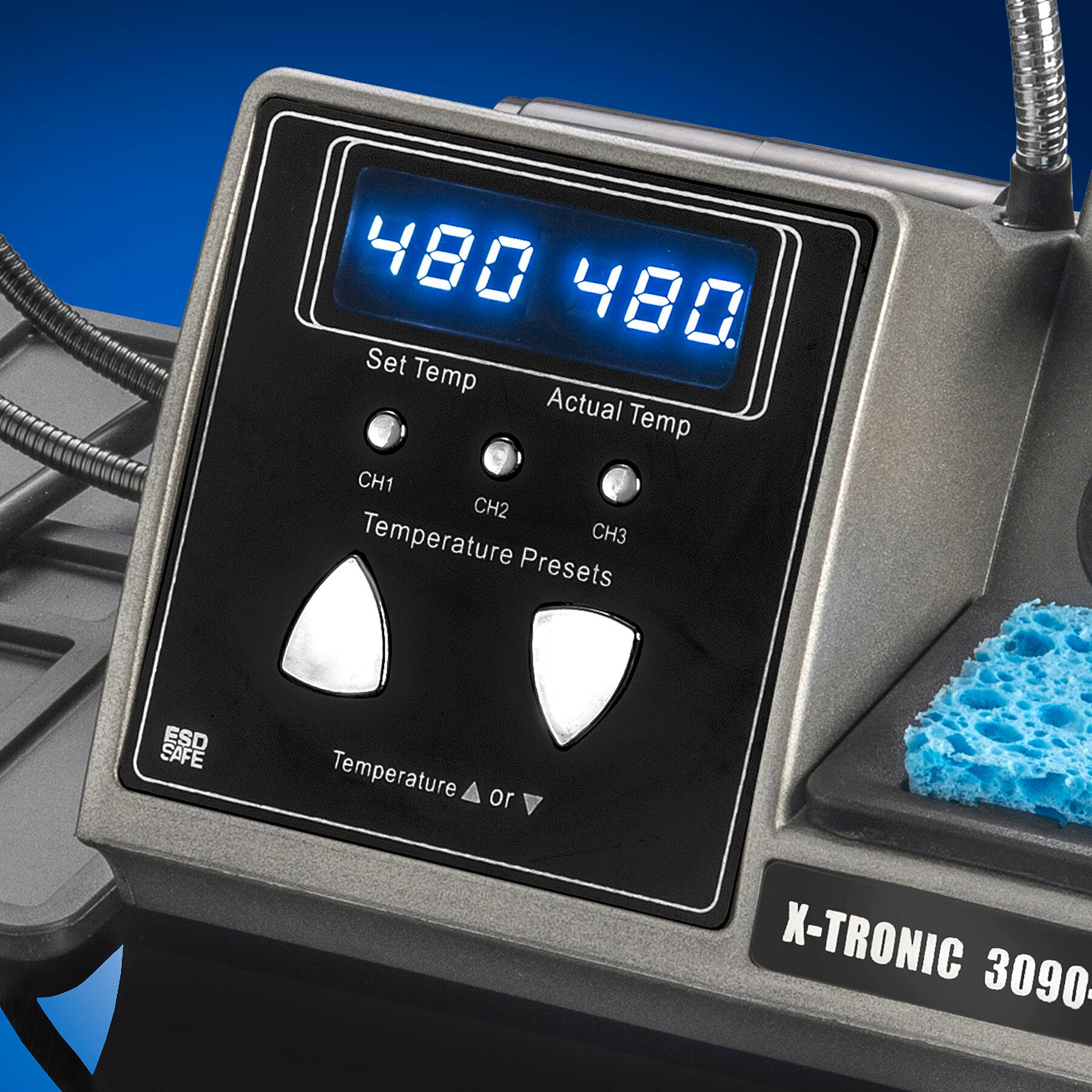 480 480 Set Temp Actual Temp CH1 CH2 Temperature Presets

ESD SAFE

Temperature or

X-TRONIC 3090