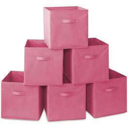 Casafield - (Set of 6) Collapsible Fabric Cubes - Storage Bins - Hot Pink