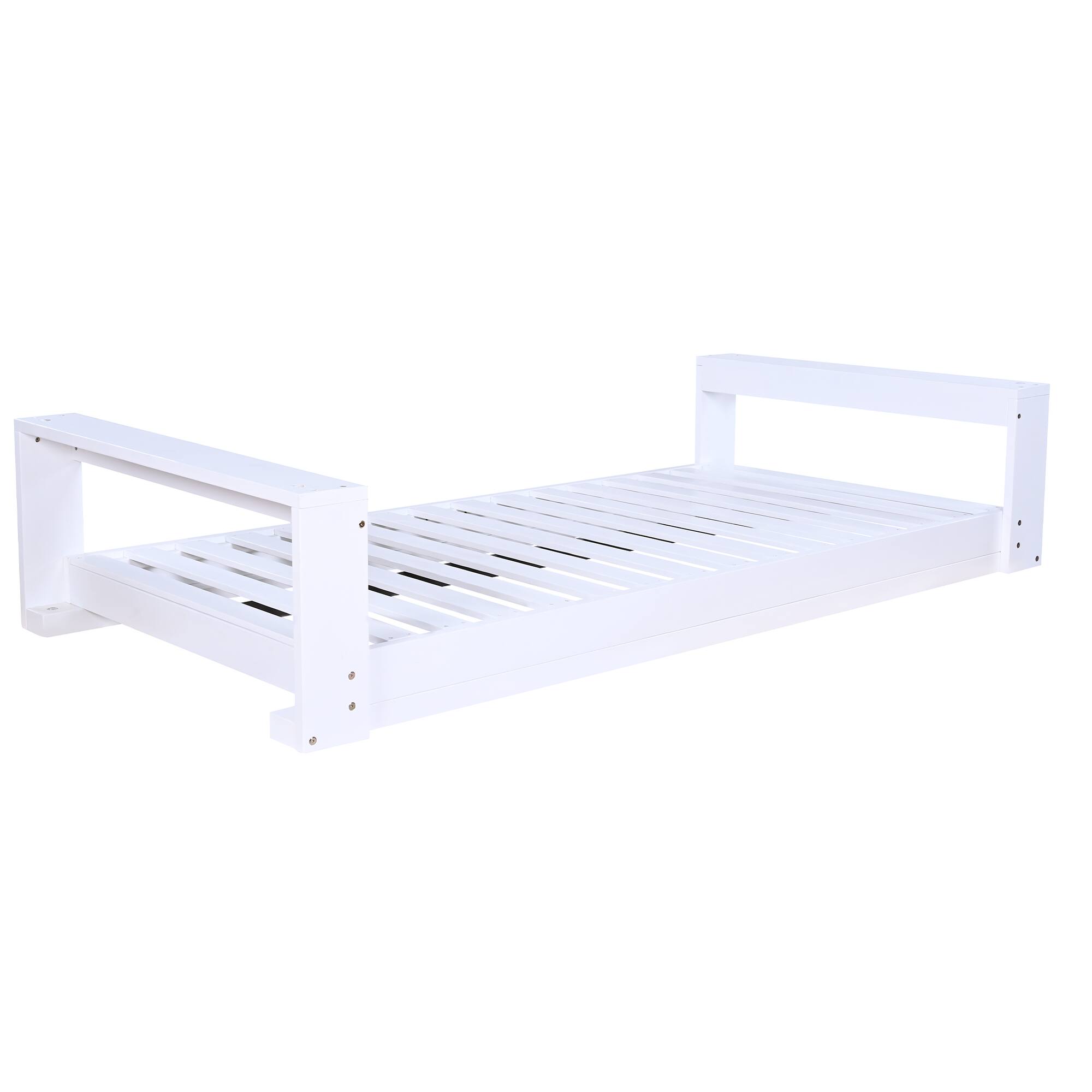 Alt View 7. GOODSILO - Twin Size Porch Swing Bed - Acacia Wood Swing Frame with Hemp Ropes for Garden & Backyard - White.