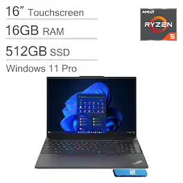 Lenovo - ThinkPad E16 Gen 2 16" WUXGA Touchscreen Laptop - AMD Ryzen 5 with 16GB RAM - 512GB SSD - Fingerprint - Windows 11 Pro - Black