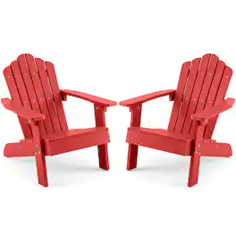 Gymax - Kids Adirondack Chair(s) Outdoor Chair(s) for Kids w/ Tilted High Backrest - Red