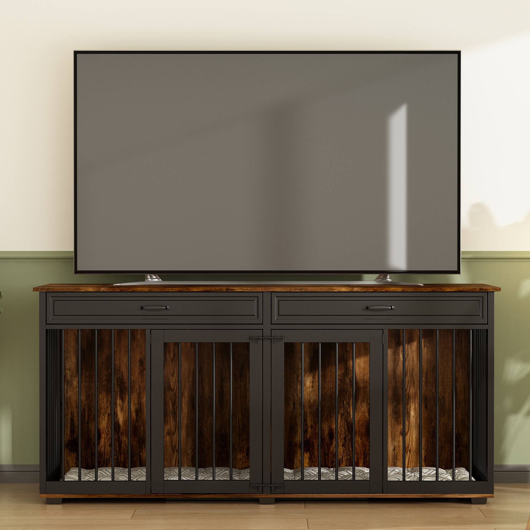 Alt View 5. FUFU & GAGA - Double Dog Crate Furniture with Storage - Convertible 2-Room Pet House for Living Room.