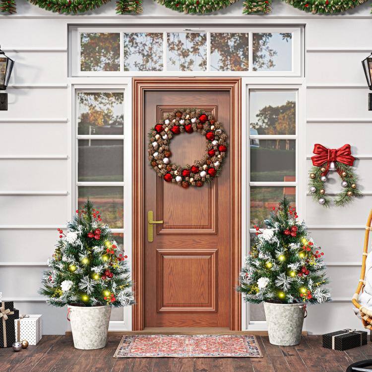 Alt View 1. PULUZ - 2.5 Ft/30 inch 2 Pack Outdoor Entryway Pre-Lit Artificial Christmas Tree Cordless with 70 Branches - Green.
