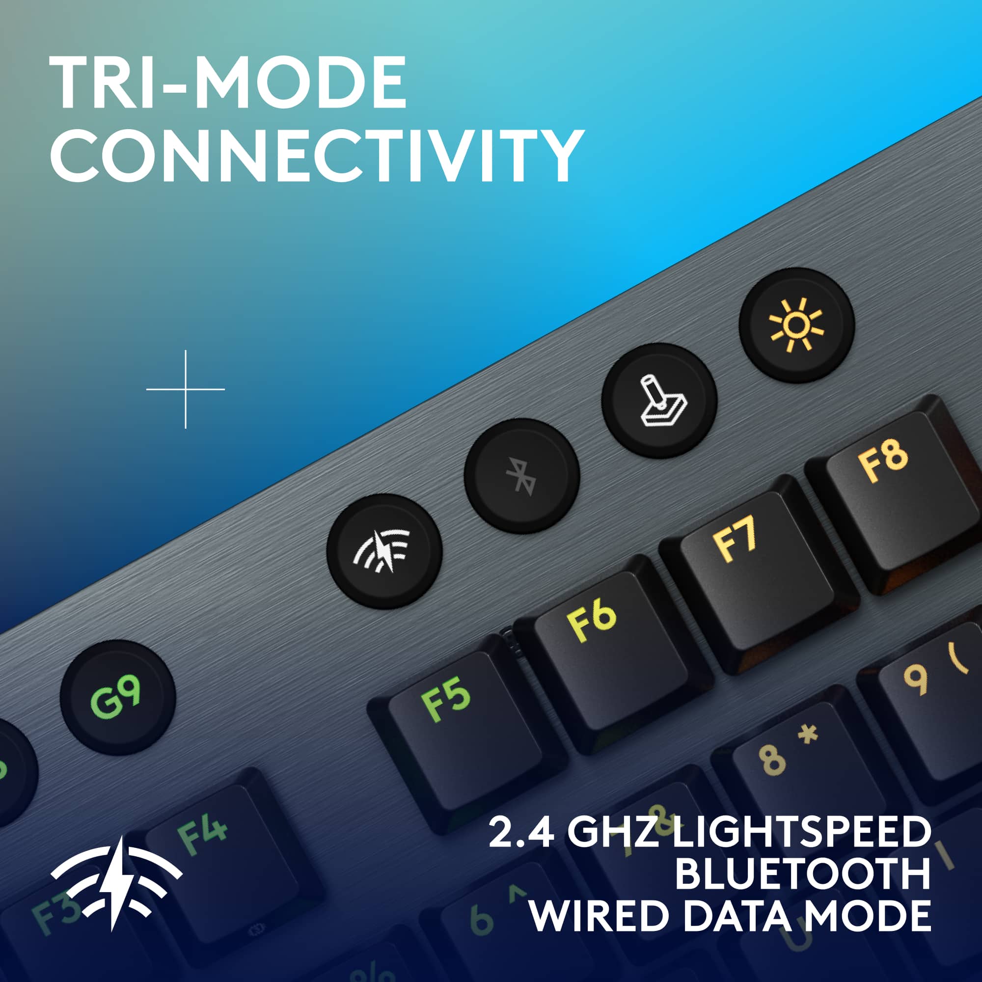 Tri-Mode Connectivity + G9 F4 F3 CD F8 F7 F6 (F5 9 * 8 2.4 GHz 8 LIGHTSPEED BLUETOOTH 6 WIRED DATA MODE)