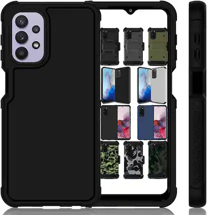 Front. DuraSafe Cases - Samsung A32 - 6.5" Defense Bumper Phone Case with Air-Cushion Corners - Black(Without Holster).