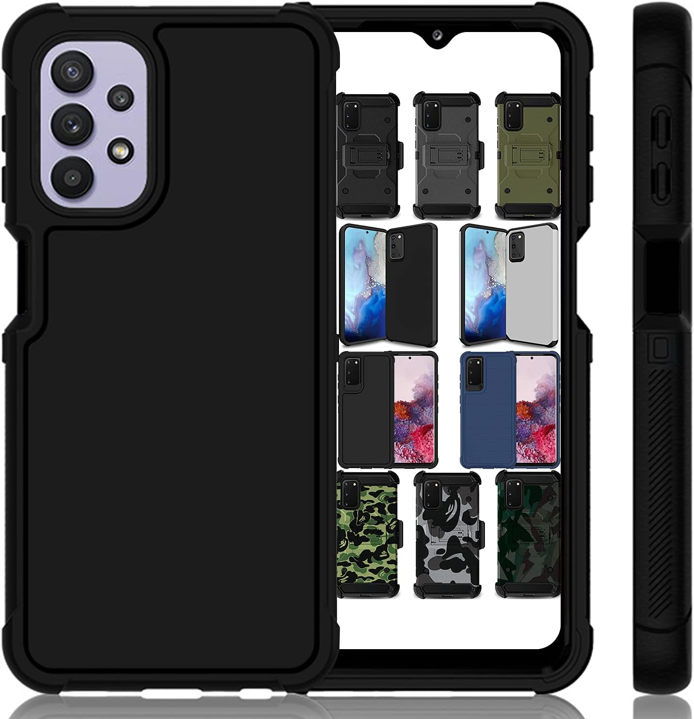 Front. DuraSafe Cases - Samsung A32 - 6.5" Defense Bumper Phone Case with Air-Cushion Corners - Black(Without Holster).