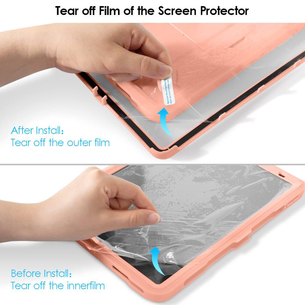 Tear off Film of the Screen Protector

After Install:
Tear off the outer film

Before Install:
Tear off the inner film