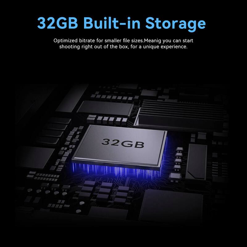 32GB Built-in Storage

Optimized bitrate for smaller file sizes. Meaning you can start shooting right out of the box, for a unique experience.