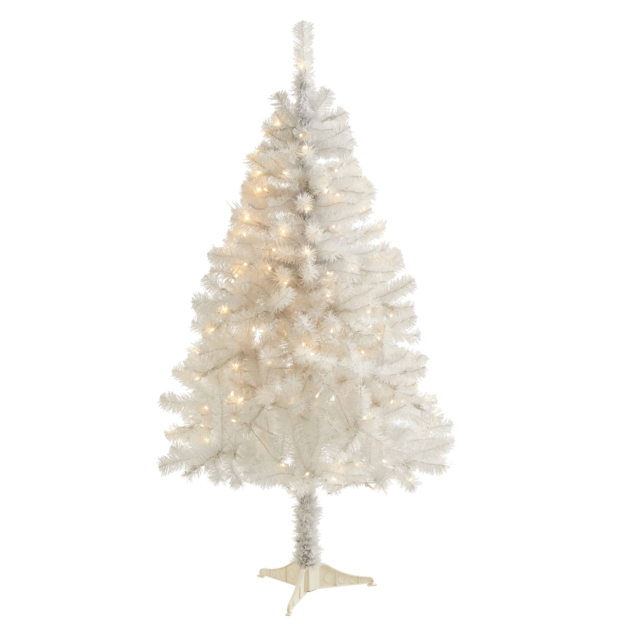 Front. BreeBe - 4' White Artificial Christmas tree with 100 Clear LED Lights - White.