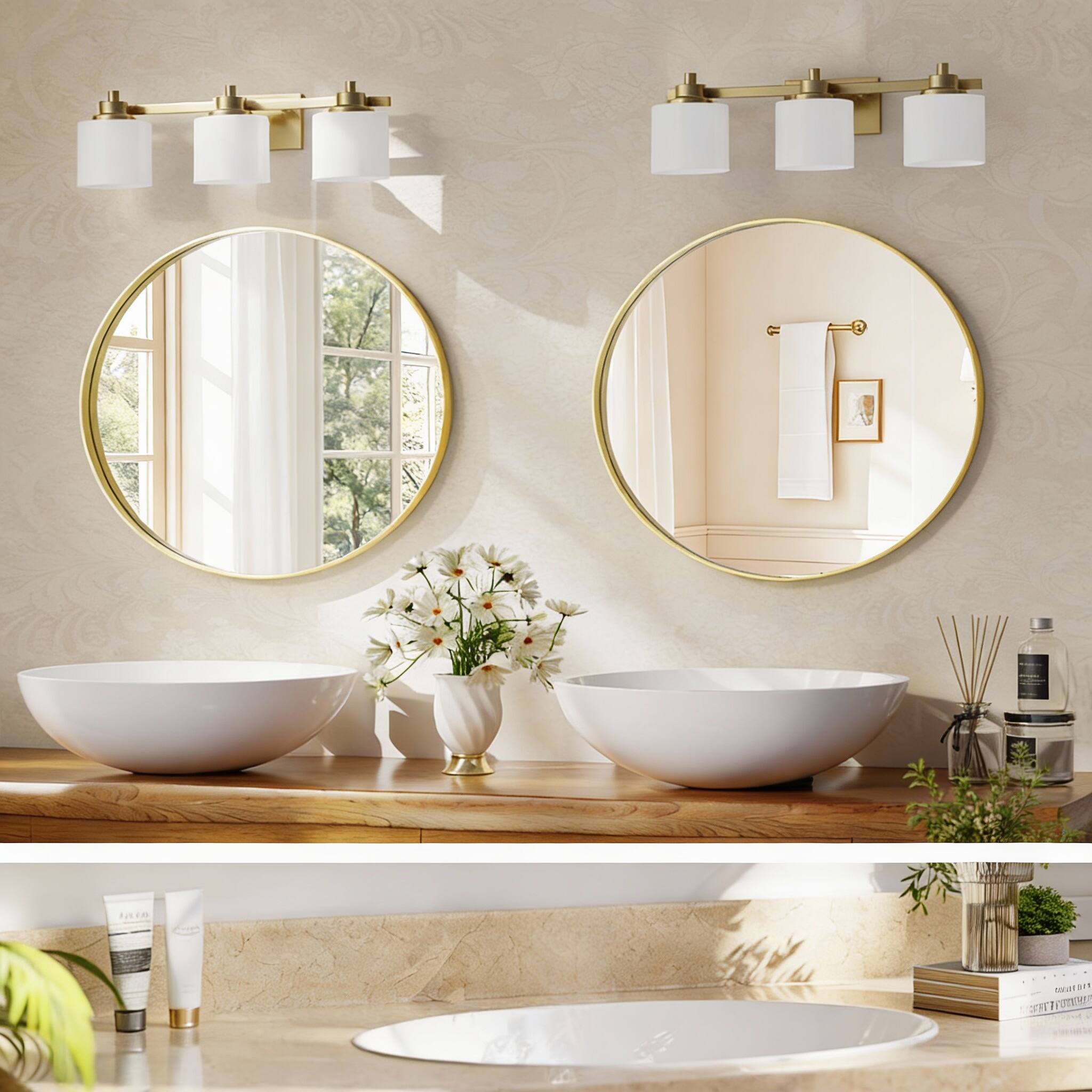 OMOMMD Large Round Bathroom Mirror Wall Mounted Circle With Metal Deep ...