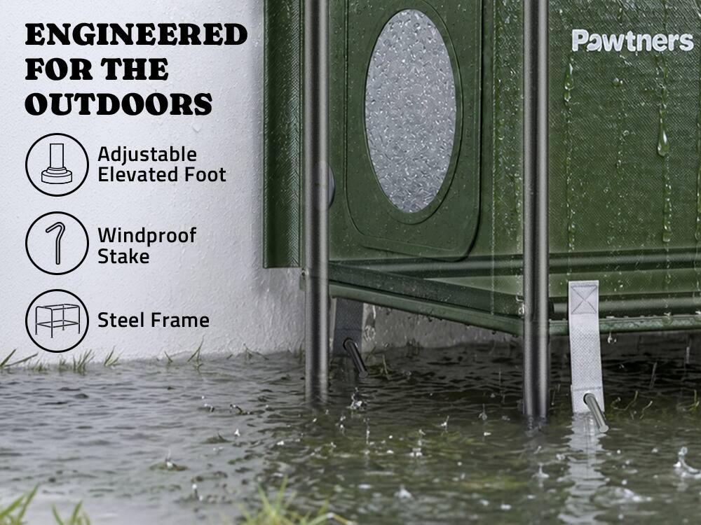 ENGINEERED FOR THE OUTDOORS

Pawtners

Adjustable Elevated Foot

Windproof Stake

Steel Frame