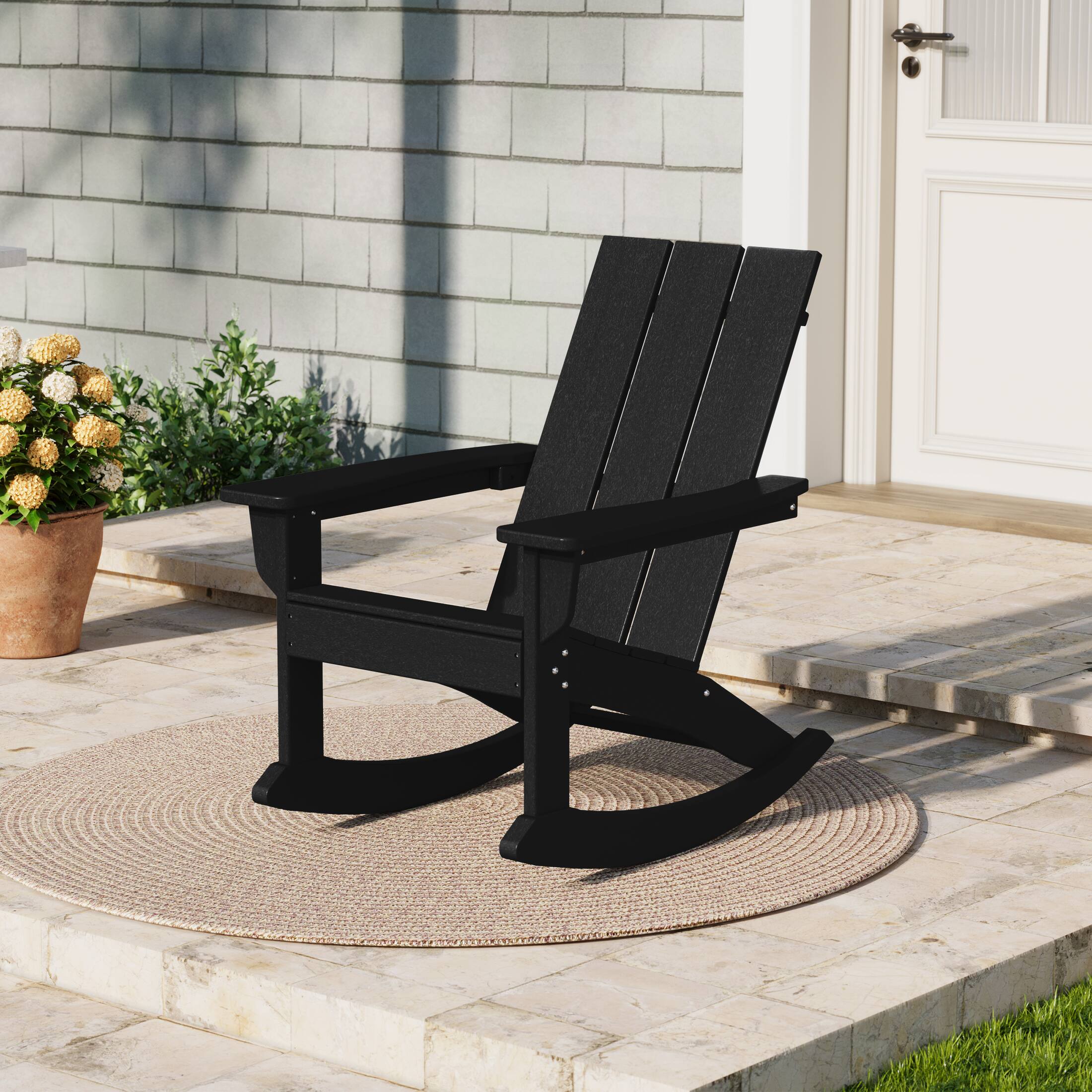 Angle. WestinTrends - WestinTrends Ashore Outdoor Patio Modern Adirondack Rocking Chair - Black.