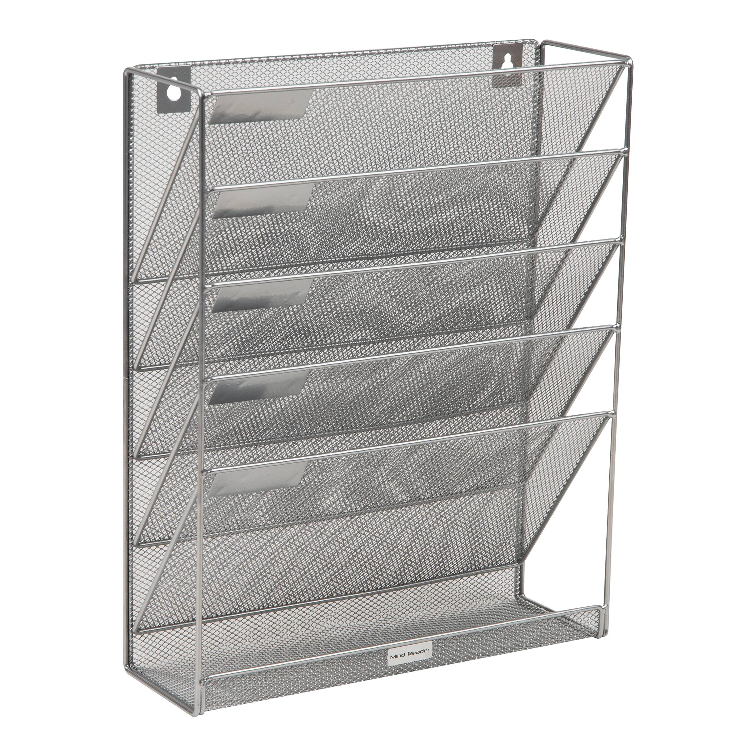 Alt View 15. Mind Reader - 5-Tier Vertical File Storage, Desktop Organizer, Wall Mount, Office, Metal Mesh, 12.75"L x 4"W x 16"H - Silver.