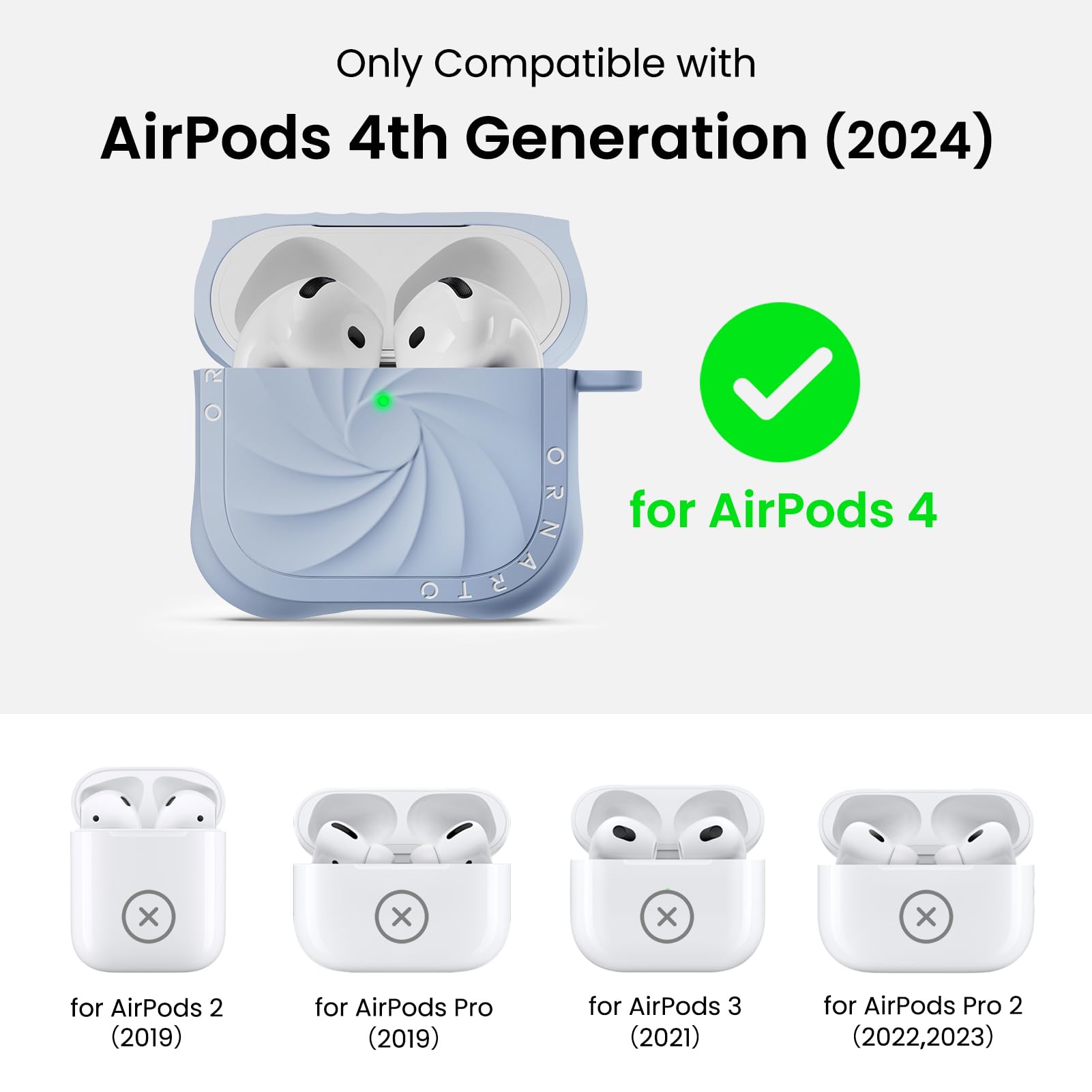 Only Compatible with AirPods 4th Generation (2024) for AirPods 4 for AirPods 2 (2019) for AirPods Pro (2019) for AirPods 3 (2021) for AirPods Pro 2 (2022,2023)
