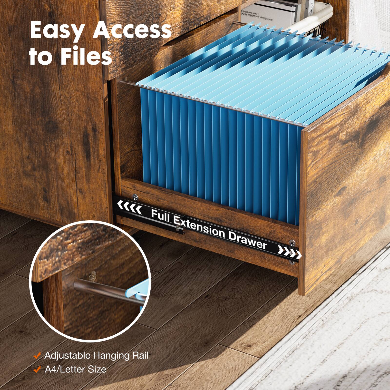 Easy Access to Files

- Full Extension Drawer
- Adjustable Hanging Rail
- A4/Letter Size
