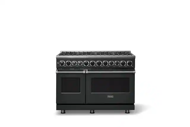 Front. Viking - 48 in. Wide 8 Burner Dual Fuel Frestanding Sealed Buner Frestanding Range-LP - Antique Bronze.