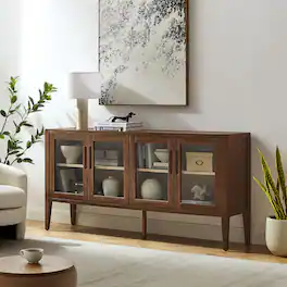Nell 72" Glass Door Sideboard Storage Display Cabinet by Modway - Walnut