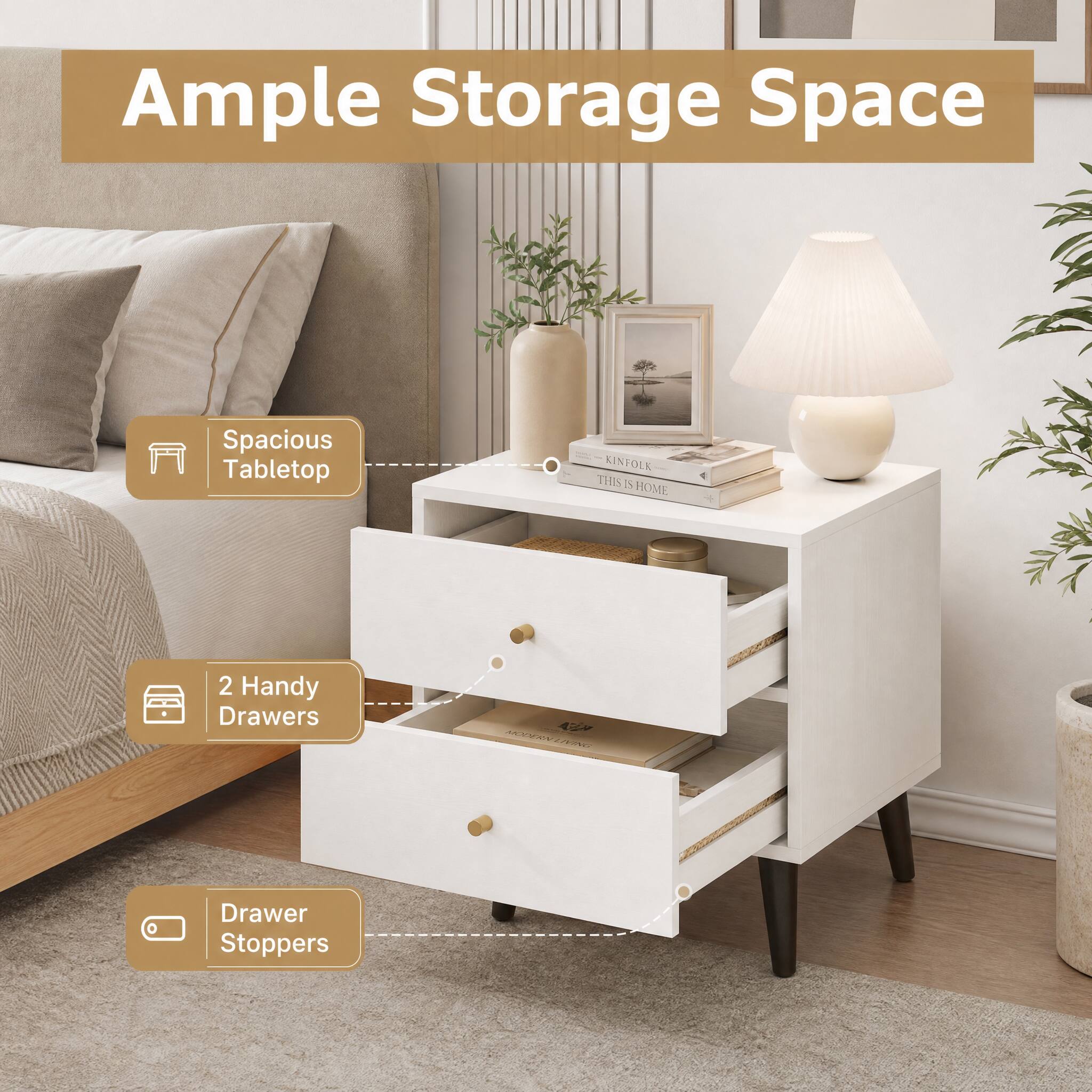 Ample Storage Space

Spacious Tabletop

2 Handy Drawers

Drawer Stoppers