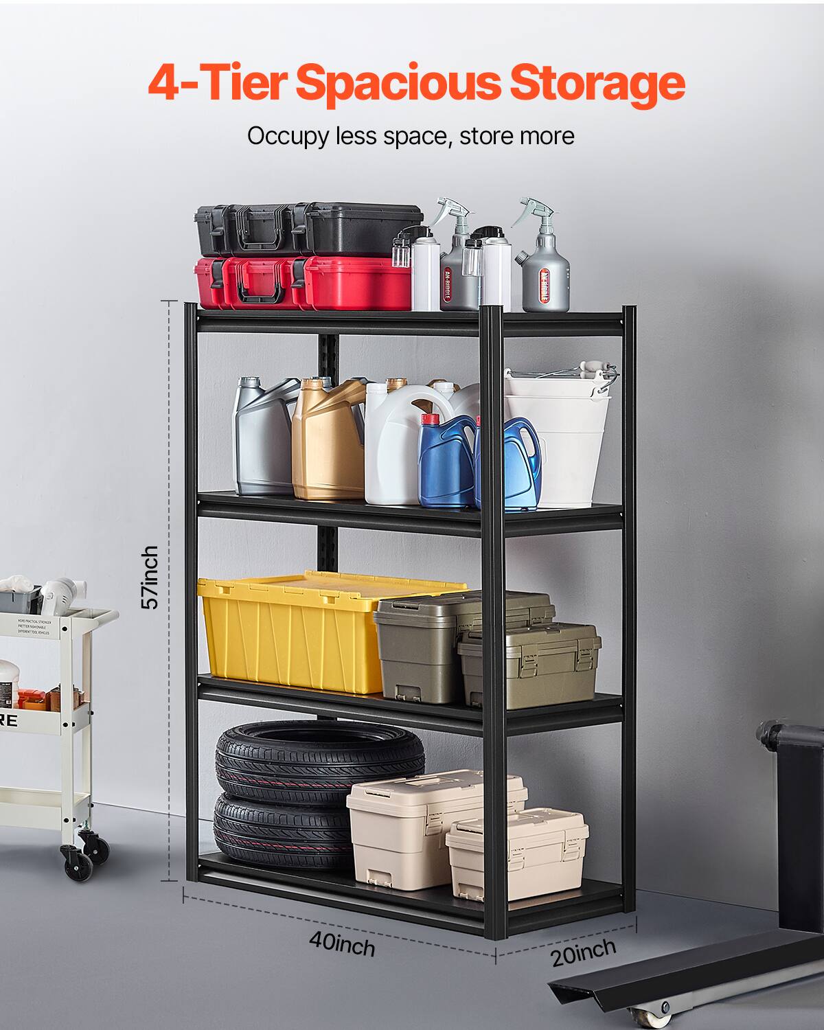 4-Tier Spacious Storage Occupy less space, store more - I 57inch E 40inch 20inch