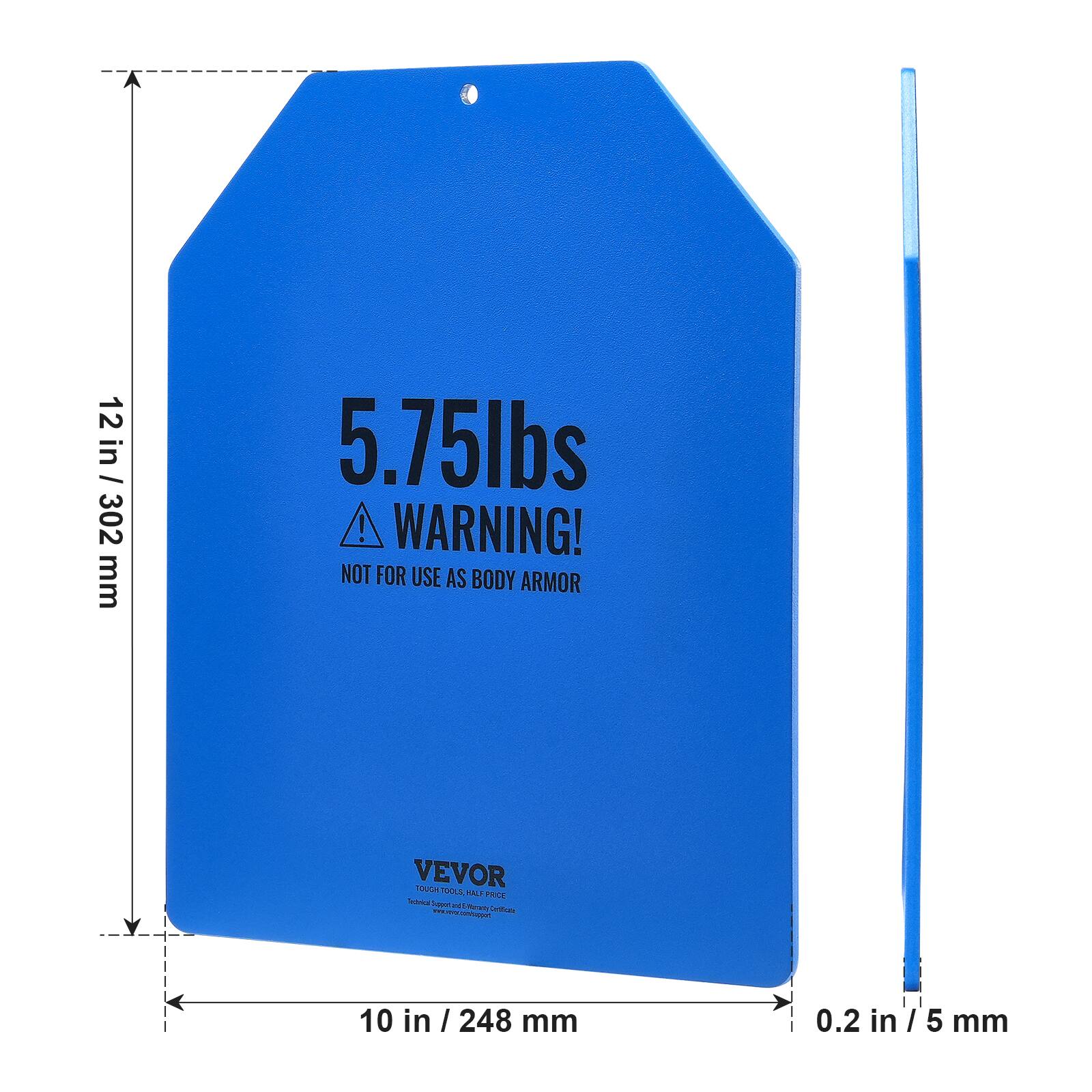 A 12 in / 302 mm 5.75lbs ! WARNING! NOT FOR USE AS BODY ARMOR VEVOR Hes OOLL TALE PRICE sAa4 Fun  - Cmtuos - 10 in / 248 mm 0.2 in / 5 mm
