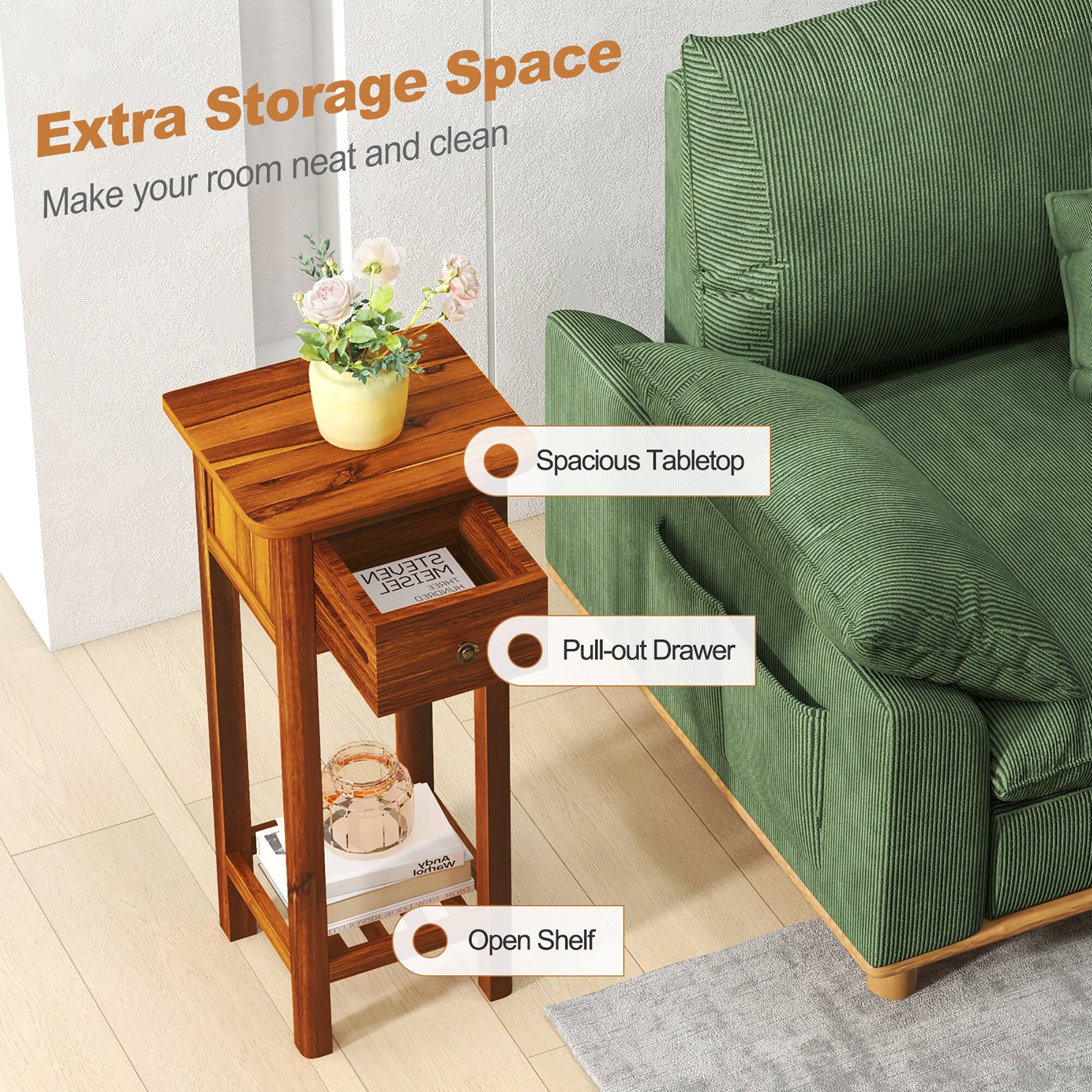 Extra Storage Space  
Make your room neat and clean  

- Spacious Tabletop  
- Pull-out Drawer  
- Open Shelf