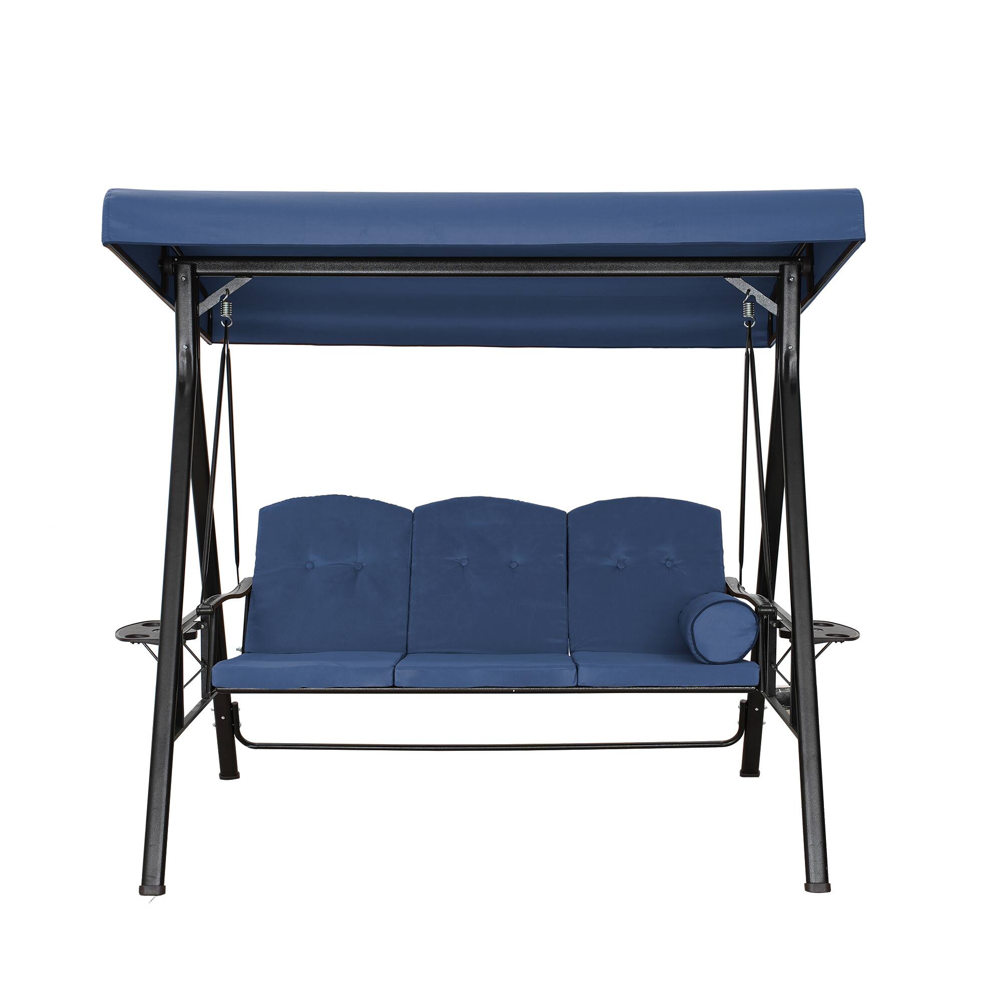 Alt View 5. Mondawe - 3 Person Outdoor Steel Canopy Swing with Removable Mat and Convertible Canopy - Navy Blue.