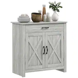 Homcom - Farmhouse Sideboard Buffet Cabinet, Barn Door Coffee Bar Cabinet with Drawer and Adjustable Shelf for Living Room - Stone Gray