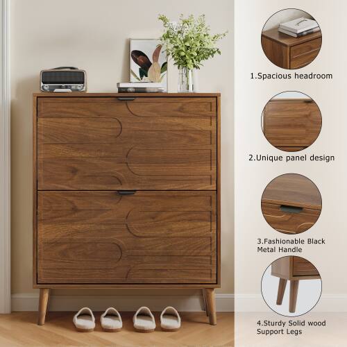 1. Spacious headroom  
2. Unique panel design  
3. Fashionable Black Metal Handle  
4. Sturdy Solid wood Support Legs