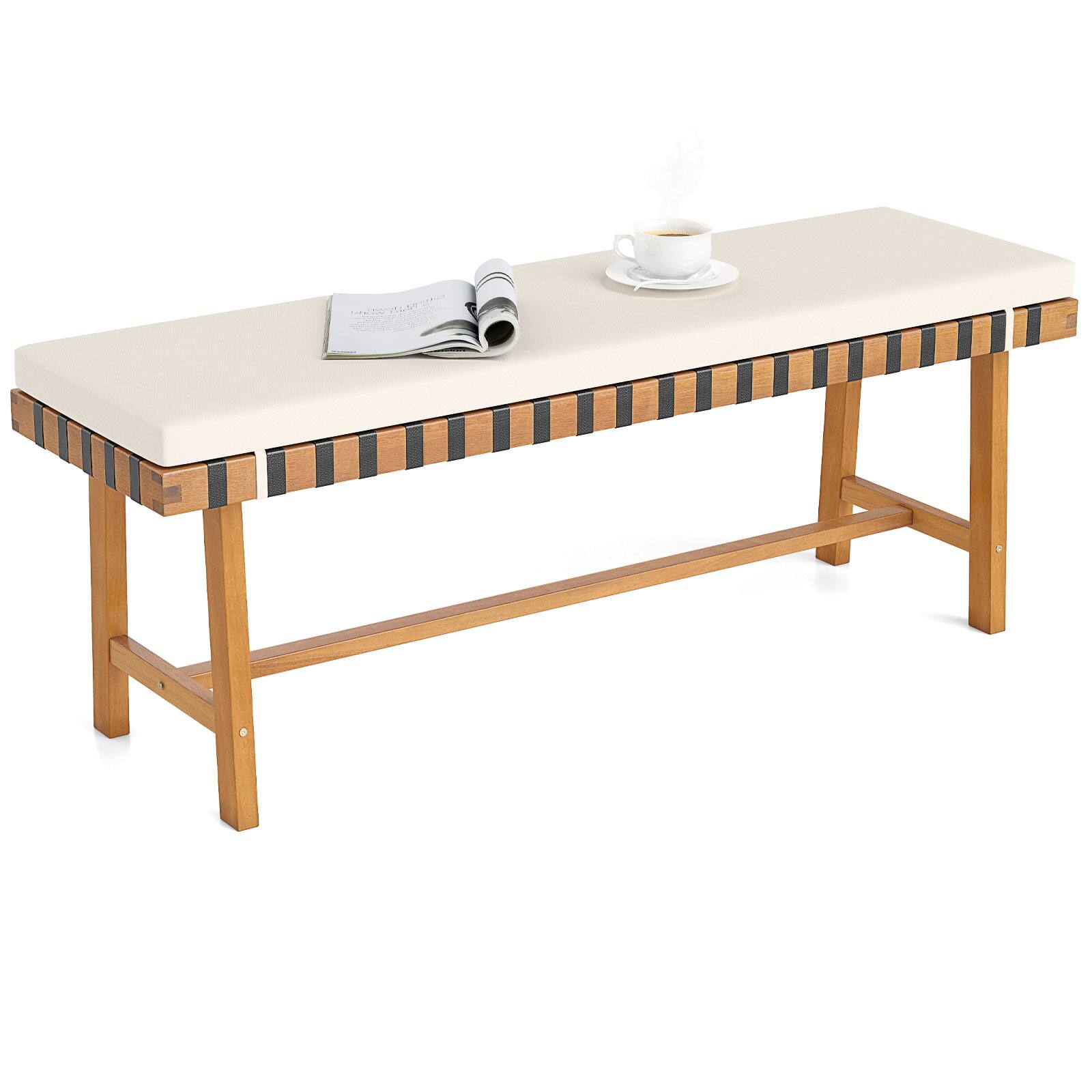 Alt View 8. Gymax - Gymax 2PCS 48'' Long Acacia Wood Outdoor Bench w/Thick Padded Seat Cushion Entryway - Yellow.