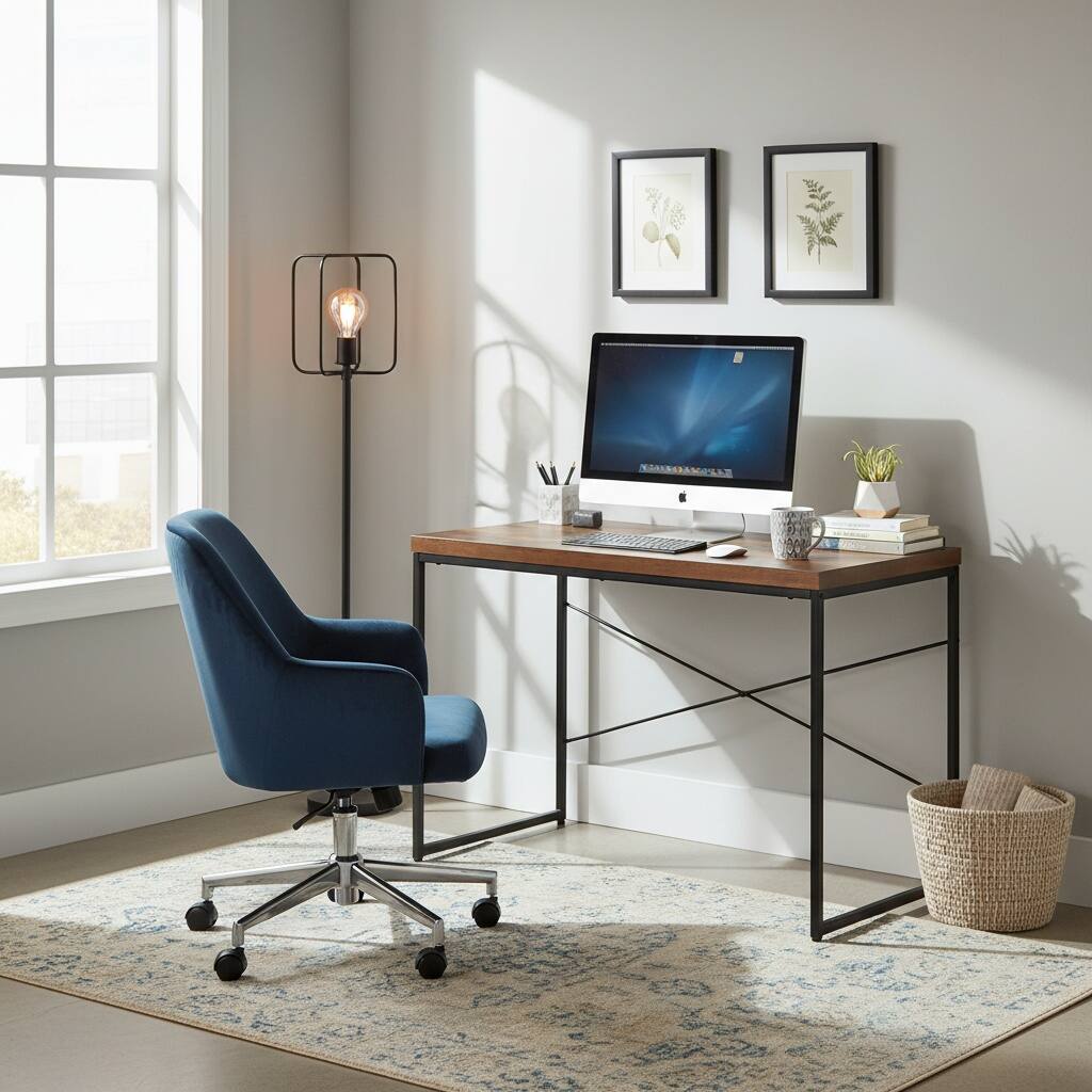 Alt View 6. Forest'nSky - Weathered Oak Writing Desk with Black Metal Sled Base, Industrial Style Computer Table for Home Office - Brown.