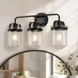 RYHNUYNE - 3‑Light Modern Wall Sconce,Black Vanity Light with Clear Glass Shade,Wall Light Fixture for Bathroom - Matte Black