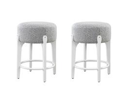 LuXeo - Ellie 24 in. White Backless Wood Counter Stool with Gray Boucle Fabric Seat (Set of 2) - White/Gray