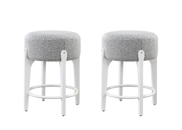 Front. LuXeo - Ellie 24 in. White Backless Wood Counter Stool with Gray Boucle Fabric Seat (Set of 2) - White/Gray.