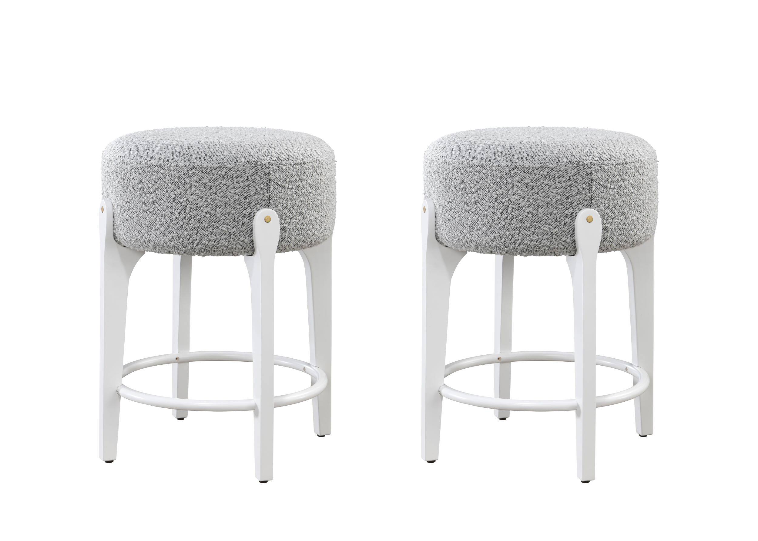 Front. LuXeo - Ellie 24 in. White Backless Wood Counter Stool with Gray Boucle Fabric Seat (Set of 2) - White/Gray.