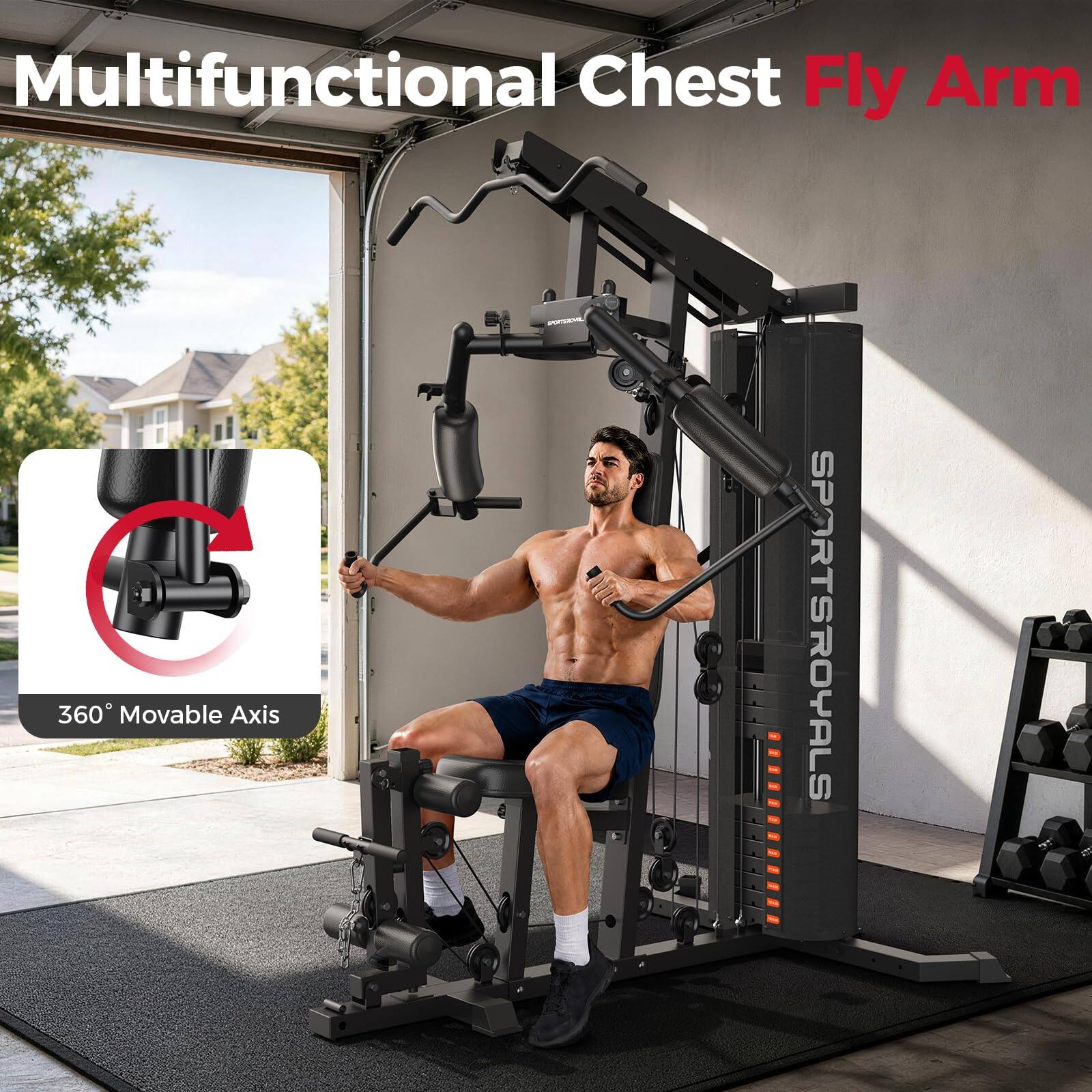 Multifunctional Chest Fly Arm  
360° Movable Axis  
SPORTSROYALS