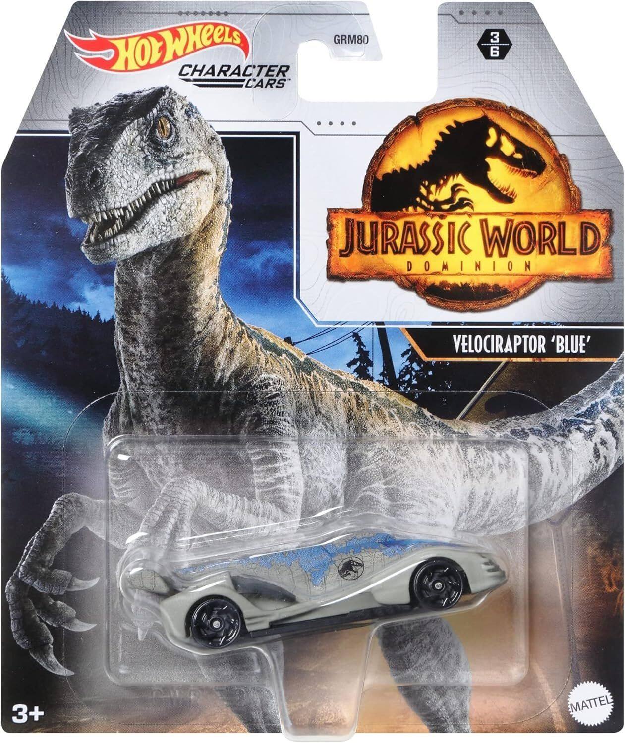 Hot Wheels - Character Cars Velociraptor Blue, Toy Vehicle for Ages 3 and Up