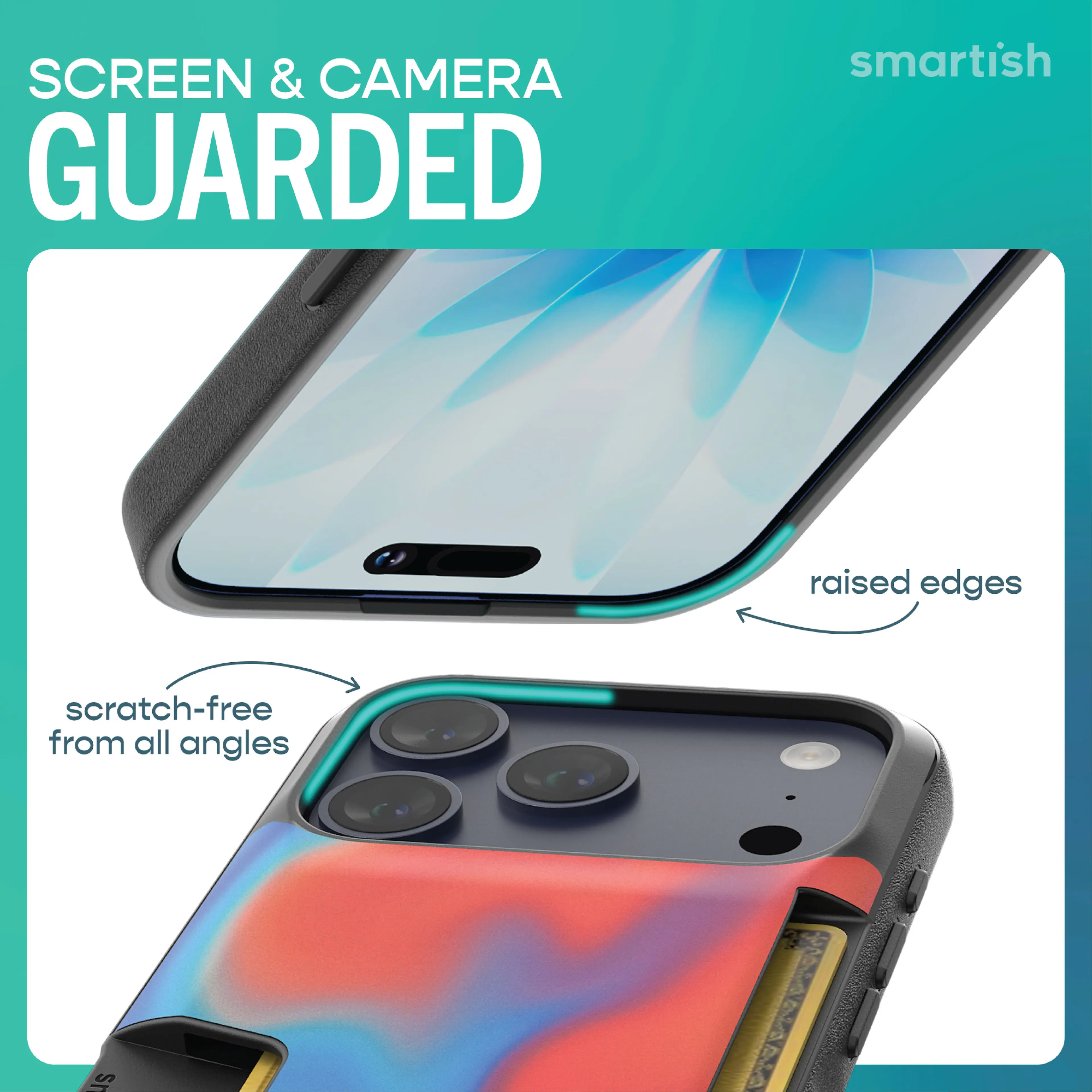 SCREEN & CAMERA GUARDED

smartish

raised edges

scratch-free from all angles